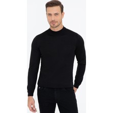 Cacharel Erkek Siyah Slim Fit Çeyrek Balıkçı Yaka Basic Triko Kazak 50237039-VR046