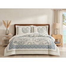 Taç Yeni Sezon Pamuk Saten Çift Kişilik Nevresim Takımı Ivory Mavi