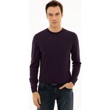 Cacharel Erkek Mor Slim Fit Bisiklet Yaka Basic Triko Kazak 50227052-VR038