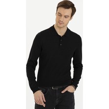 Cacharel Erkek Siyah Slim Fit Polo Yaka Basic Triko Kazak 50229756-VR046