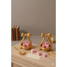 YSR STUDIO 3D Gold Tasarım Ikili Lokumluk Seti - Modern Sunum ve Ikramlık - Kurdele Detaylı 2'li