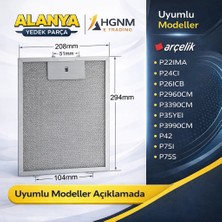Hgnm E-Trading 208×295 mm Davlumbaz Filtresi 9188437001 20,8×29,5 CM Arçelik P22IMA, P24CI, P26ICB, P2960CM, P3390CM, P35YEI, P3990cm, P42, P75I, P75S