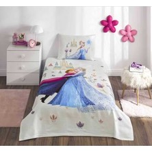 Özdilek Lisanslı Lastikli Çarşaflı Tek Kişilik Çocuk Pike Takımı-Frozen Love Krem