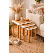 Fami Home | Milan 3’lü Iç Içe Ahşap Ayaklı Modern- Bohem Zigon Sehpa
