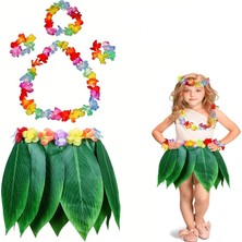 Zenvia Çocuk Hawaii Kostüm Seti - Yaprak Etek &amp; Hawaii Set - 5 Parça