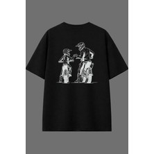 Vsrn Motorcular Tasarım Arka Baskılı Siyah Oversize T Shirt