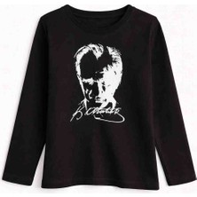 Kral Bebe Atatürk Baskılı Çocuk Uzun Kollu Tişört – Siyah