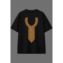 Vsrn Altın Kolye Tasarım Arka Baskılı Siyah Oversize T Shirt