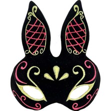 Zenvia Siyah Renk Kırmızı Gold Simli Siyah Süet Kaplama Tavşan Maskesi 18X16 cm