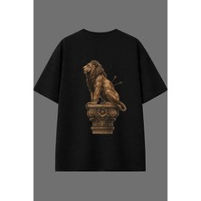 Vsrn Yaralı Aslan Tasarım Arka Baskılı Siyah Oversize T Shirt