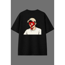 Vsrn Soru Anime Tasarım Arka Baskılı Siyah Oversize T Shirt