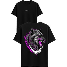 Vsrn Mor Kurt Tasarım Baskılı Siyah Oversize T Shirt