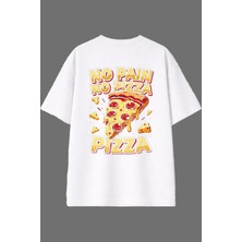 Vsrn No Pain Tasarım Arka Baskılı Beyaz Oversize T Shirt
