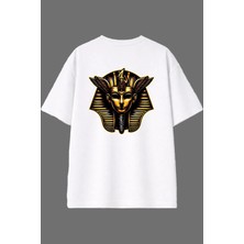 Vsrn Antik Mısır Tasarım Arka Baskılı Beyaz Oversize T Shirt