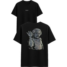 Vsrn Einstein Tasarım Baskılı Siyah Oversize T Shirt