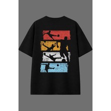 Vsrn Sporlar Tasarım Arka Baskılı Siyah Oversize T Shirt