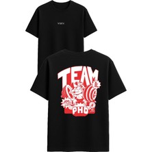 Vsrn Team Phd Tasarım Baskılı Siyah Oversize T Shirt
