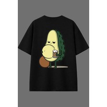 Vsrn Avakado Alkolik Tasarım Arka Baskılı Siyah Oversize T Shirt