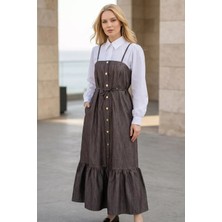 Gülseli Boydan Düğmeli Bağlama Detaylı Garnili Elbisee P-00020951