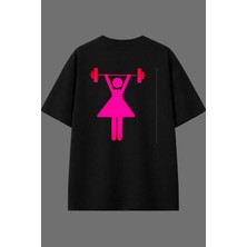 Vsrn Women Tasarım Arka Baskılı Siyah Oversize T Shirt