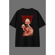 Vsrn Iskelet Mantar Tasarım Arka Baskılı Siyah Oversize T Shirt