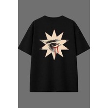 Vsrn Yıldız Göz Tasarım Arka Baskılı Siyah Oversize T Shirt