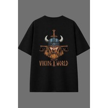 Vsrn Vıkıng Tasarım Arka Baskılı Siyah Oversize T Shirt