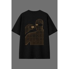 Vsrn Yapboz Adam Tasarım Arka Baskılı Siyah Oversize T Shirt