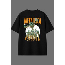 Vsrn Turuncu Metalika Tasarım Arka Baskılı Siyah Oversize T Shirt