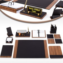 İsimlik Sepeti Atlantik Deri Sümen Takımı 8 Parça Siyah Renkli ve Kristal İsimlik Seti