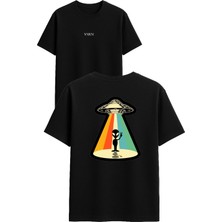 Vsrn Özgür Uzaylı Tasarım Baskılı Siyah Oversize T Shirt