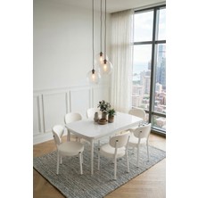 Deren Home Pufy Serisi 80X130 Açılabilir Masa +6 Adet Silinebilir Sandalye Masa Takımı