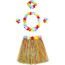 Zenvia Yetişkin ve Çocuk Uyumlu Luau Aloha Hawaii Kolye Renkli Etek Taç ve Bileklik Seti
