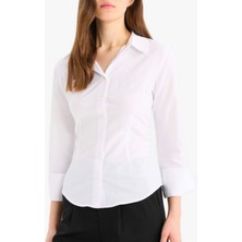 Modamorfo Kol Manşeti Geniş Düğmeli Gömlek -Beyaz