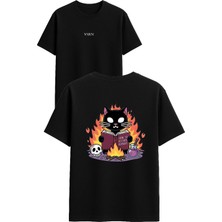 Vsrn Kitap Okuyan Kedi Tasarım Baskılı Siyah Oversize T Shirt