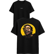 Vsrn Sarı Rapçi Tasarım Baskılı Siyah Oversize T Shirt