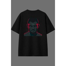 Vsrn Kırmızı Kafes Dövüşçüsü Tasarım Arka Baskılı Siyah Oversize T Shirt