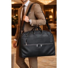 Canaris Deri Takım Elbise Kılıfı ve Seyahat Çantası – Askılı, Unisex, Geniş Hacimli Premium Siyah Renk Anneler Günü Hediyesi