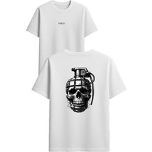 Vsrn El Bombası Tasarım Baskılı Beyaz Oversize T-Shirt