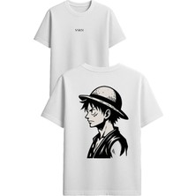 Vsrn Şapkalı Anime Tasarım Baskılı Beyaz Oversize T-Shirt