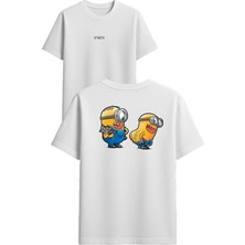 Vsrn Sarı Adamlar Dövmeci Tasarım Baskılı Beyaz Oversize T-Shirt