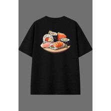 Vsrn Suşi Tabağı Tasarım Arka Baskılı Siyah Oversize T Shirt