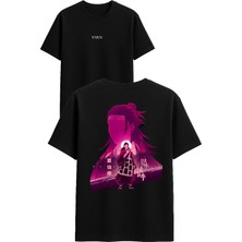 Vsrn Samuray Anime Tasarım Baskılı Siyah Oversize T Shirt