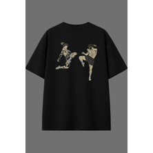 Vsrn Dövüşenler Tasarım Arka Baskılı Siyah Oversize T Shirt