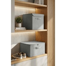 HomyJRs Homyjr’s 2’li Saklama Seti (Kare Kapaklı Kutu + Fermuarlı Destekli Hurç) Dolap Içi Organizer - Gri
