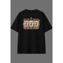 Vsrn Slot Makinası Tasarım Arka Baskılı Siyah Oversize T Shirt