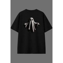 Vsrn Retro Hayalet Tasarım Arka Baskılı Siyah Oversize T Shirt