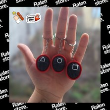 Ralen Squid Game Sembollü Clicker Anahtarlık Seti (Üçgen – Daire – Kare) – 3’lü 3D Baskı Stres Giderici Butonlu Oyuncak Anahtarlık