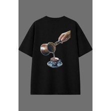 Vsrn Cezve Türk Kahvesi Tasarım Arka Baskılı Siyah Oversize T Shirt