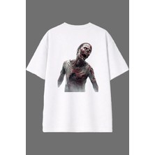 Vsrn Zombi Adam Tasarım Arka Baskılı Beyaz Oversize T Shirt